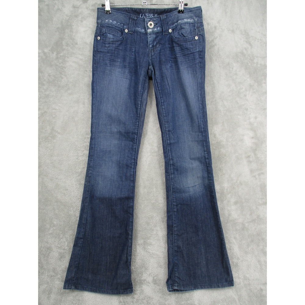 Guess Jeans Womens 28 Daredevil Flare Leg Dark Wash Denim Pockets Low Waist Blue